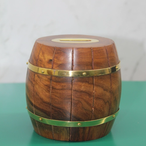 Pirinç Detaylı Fıçı Kumbara Model 4