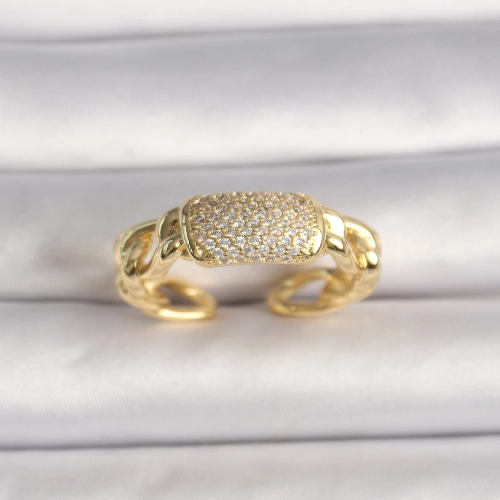 Pirinç Gold Renk Ayarlanabilir Zirkon Taşlı Kadın Yüzük