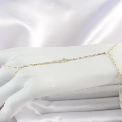 Pirinç Gold Renk Su Yolu Zirkon Taşlı Yonca Model Kadın Şahmeran
