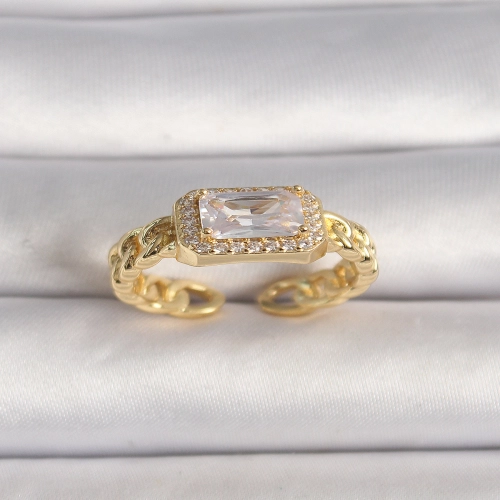 Pirinç Gold Renk Zincir Model Kare Zirkon Taşlı Kadın Yüzük