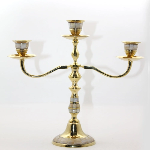 Pirinç Sedefli 3'lü Şamdan Model 2
