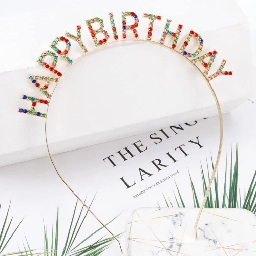   Rengarenk Kristal Taşlı Ekstra Lüks Gümüş Kaplama Happy Birthday Taç 16x17 cm