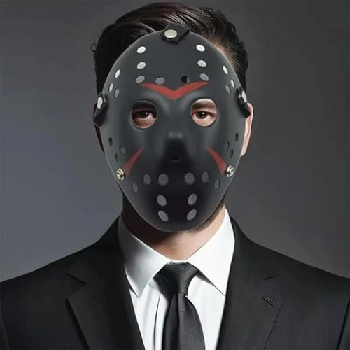   Siyah Renk Kırmızı Çizgili Tam Yüz Hokey Jason Maskesi Hannibal Maskesi