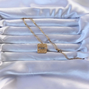 316L Altın Renk İşlemeli Nazarlı Vintage Kolye