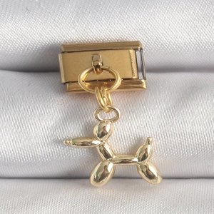 316L Çelik Gold Renk Sallantı Balan Köpek Model Nomination Charm