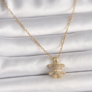 316L Çelik Gold Renk Zincir Zirkon Taşlı Ayıcık Figür Kadın Kolye