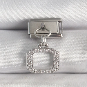 316L Çelik Gümüş Renk Sallantı Zirkon Taşlı Kare Model Nomination Charm