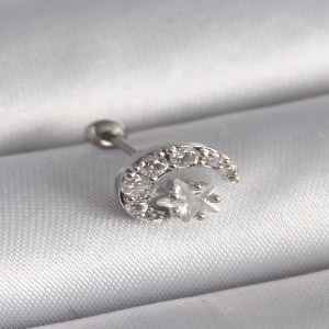 316L Çelik Gümüş Renk Zirkon Taşlı Ay Yıldız Tragus Piercing