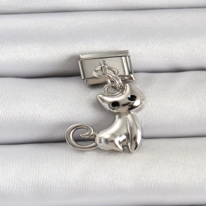 316L Çelik Renk Kedi Model Nomination Charm