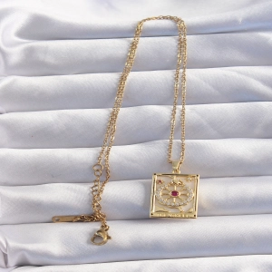 316L Çelik Zincir Gold Renk Pembe Zirkon Taşlı Tarot Kolye