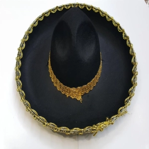 Altın Renk Şeritli Meksika Mariachi Latin Şapkası 55 cm Çocuk