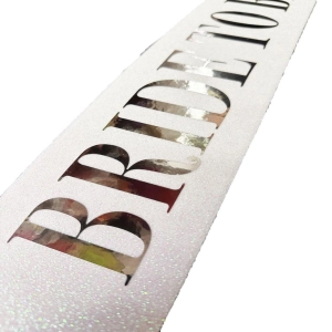   Beyaz Üzeri Gümüş Büyük Bride To Be Yazılı Simli Işıltılı Kuşak Kemer 10x80 cm