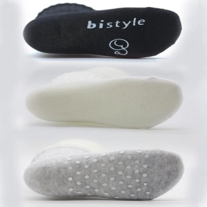 Bistyle Basic Kaymaz Penye Soket Çorap 3'Lü BS10106 Siyah Ekru Gri