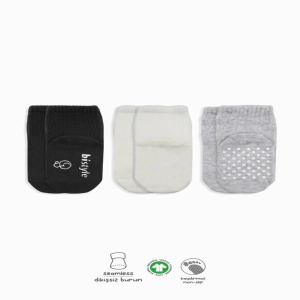 Bistyle Basic Kaymaz Penye Soket Çorap 3'Lü BS10107 Siyah Ekru Gri