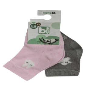 Desenli Bamboo 2'Li Çorap 68384 Pembe Gri