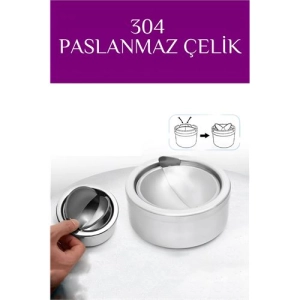 Kapaklı Paslanmaz Yuvarlak Küllük - Kapaklı 304 Çelik Kül Tablası - Kafe Küllüğü Restoran Küllüğü