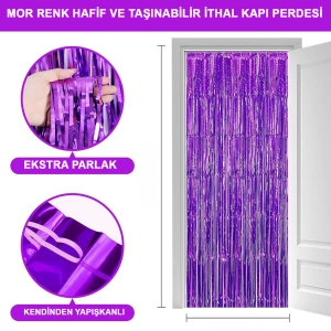 Mor Ekstra Metalize Saçaklı Arka Fon Perde