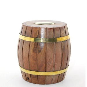 Pirinç Ahşap Fıçı Kumbara 12.5 Cm