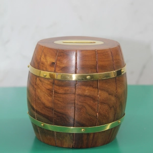 Pirinç Detaylı Fıçı Kumbara Model 4