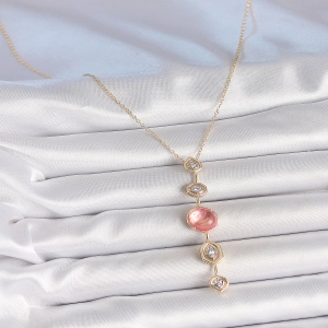 Pirinç Zincir Pembe Gold Renk Zirkon Taşlı Y Kolye