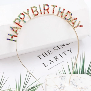   Rengarenk Kristal Taşlı Ekstra Lüks Gümüş Kaplama Happy Birthday Taç 16x17 cm